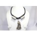 Womens's necklace solid silver jhumki madaliya tribal jewelry black thread C 85